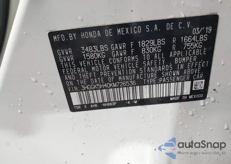 2019 Honda Fit Lx from USA, damaged, VIN 3HGGK5H40KM726536